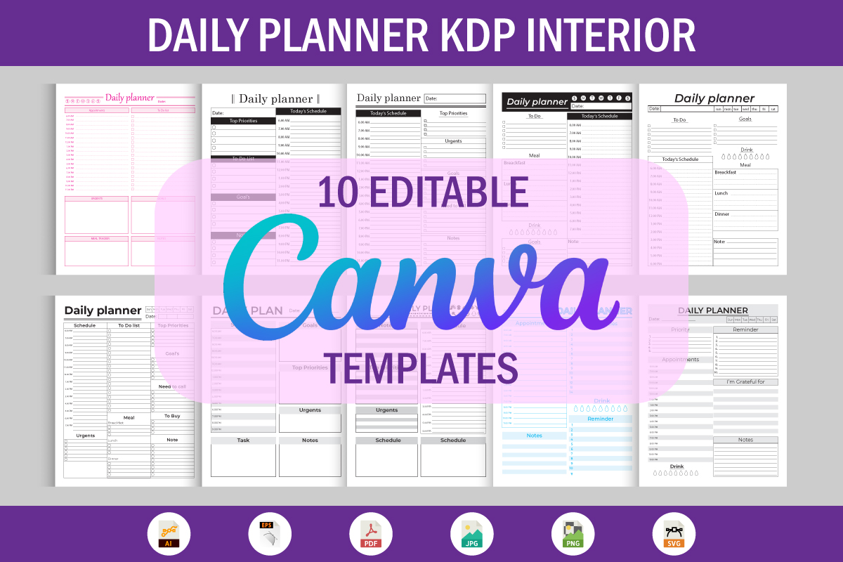 10 Editable Canva Templates Daily Planner for KDP - MasterBundles