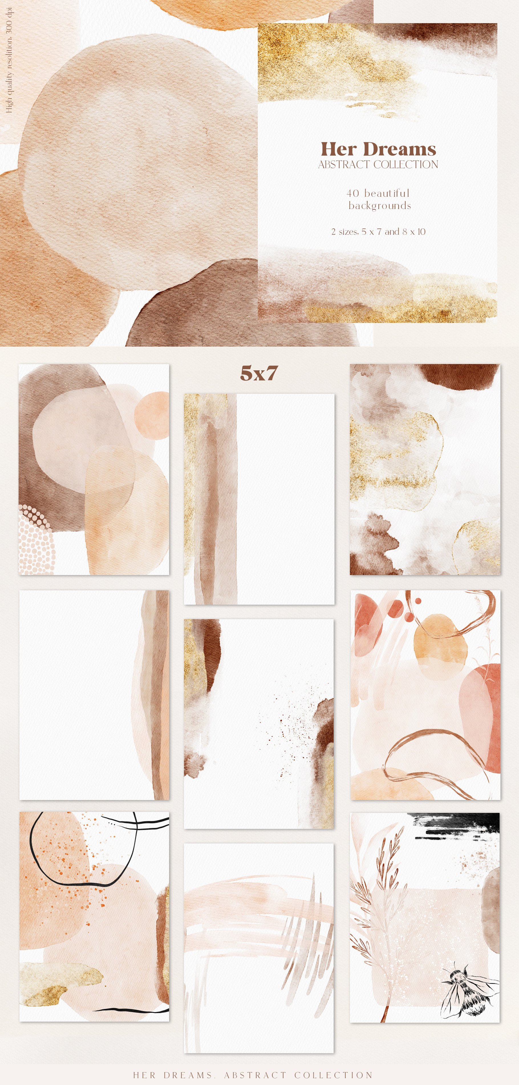 Watercolor pastel illustrations with the abstract prints.
