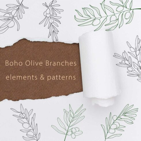Boho Olive Branches Elements & Patterns - main image preview.
