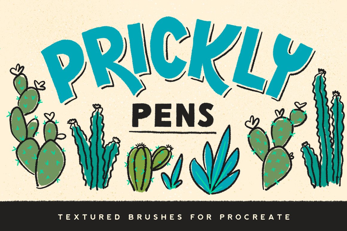 Cool light illustration with the cactus set and bright lettering.