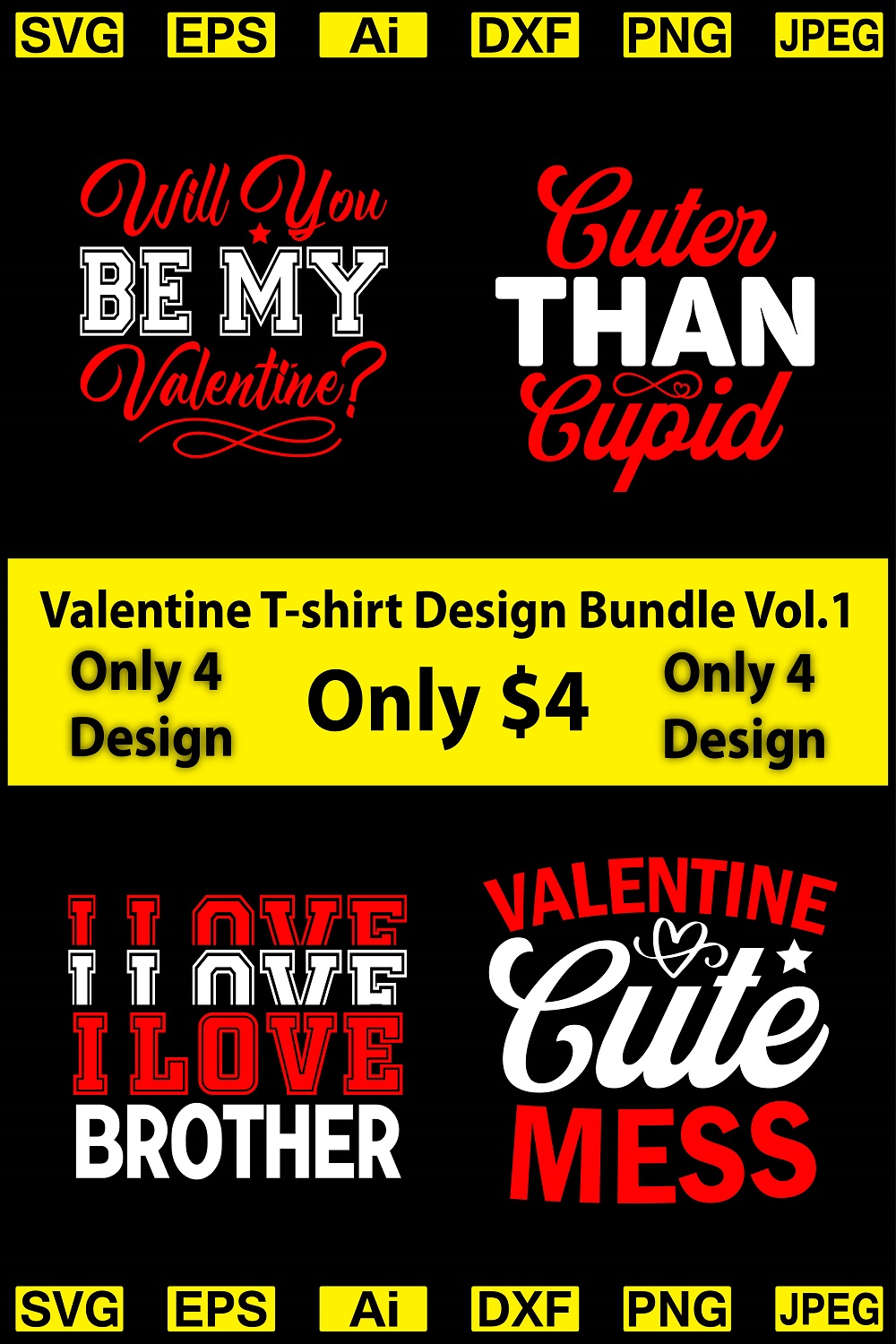 Valentine T-shirt Design Bundle Vol.1 - pinterest image preview.