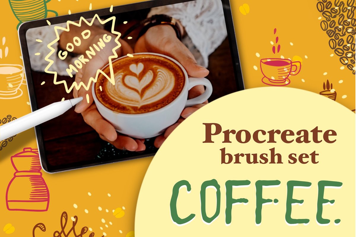 Cover image of Coffee Procreate brush set.