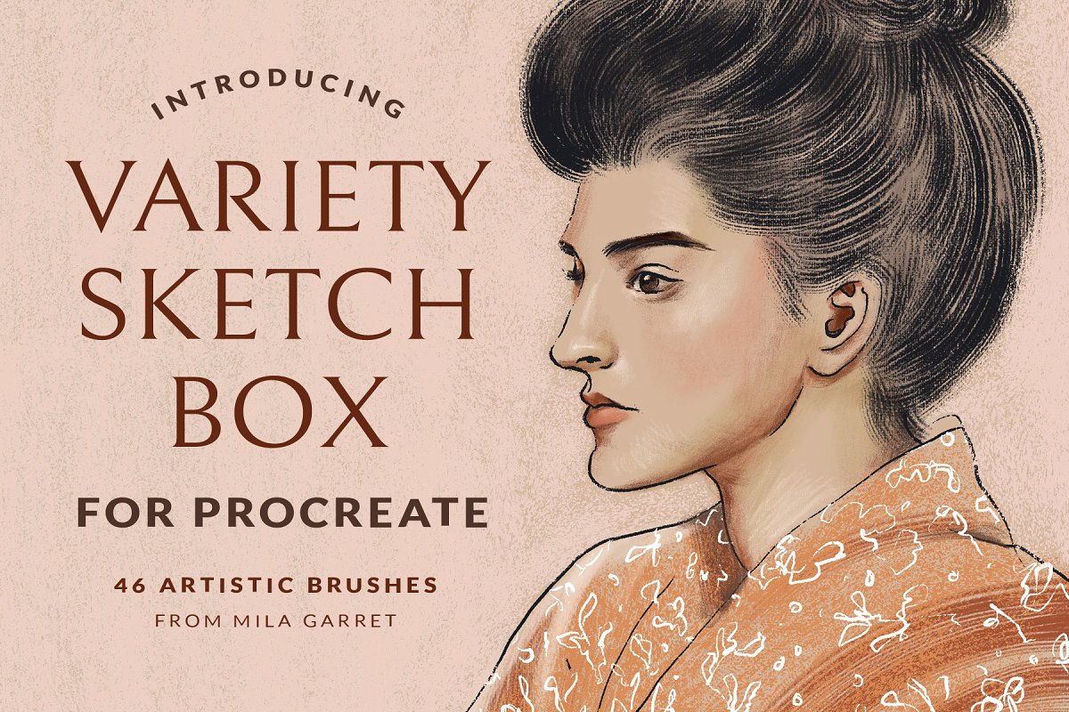 Cover image of Variety Sketch Box Procreate Brushes.
