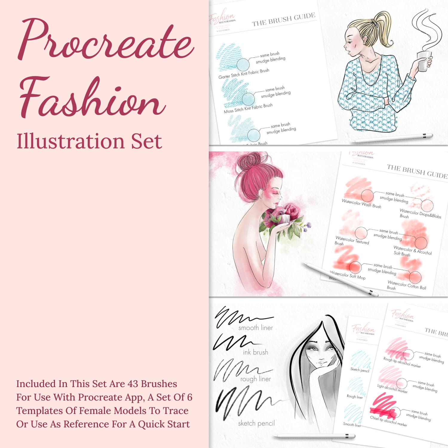 MINI FASHION ARTBOX Procreate Brushes Tutorial. Markers, Colored Pencil,  Fashion Figure. Beginner Drawing Kit for Fashion Illustration. 
