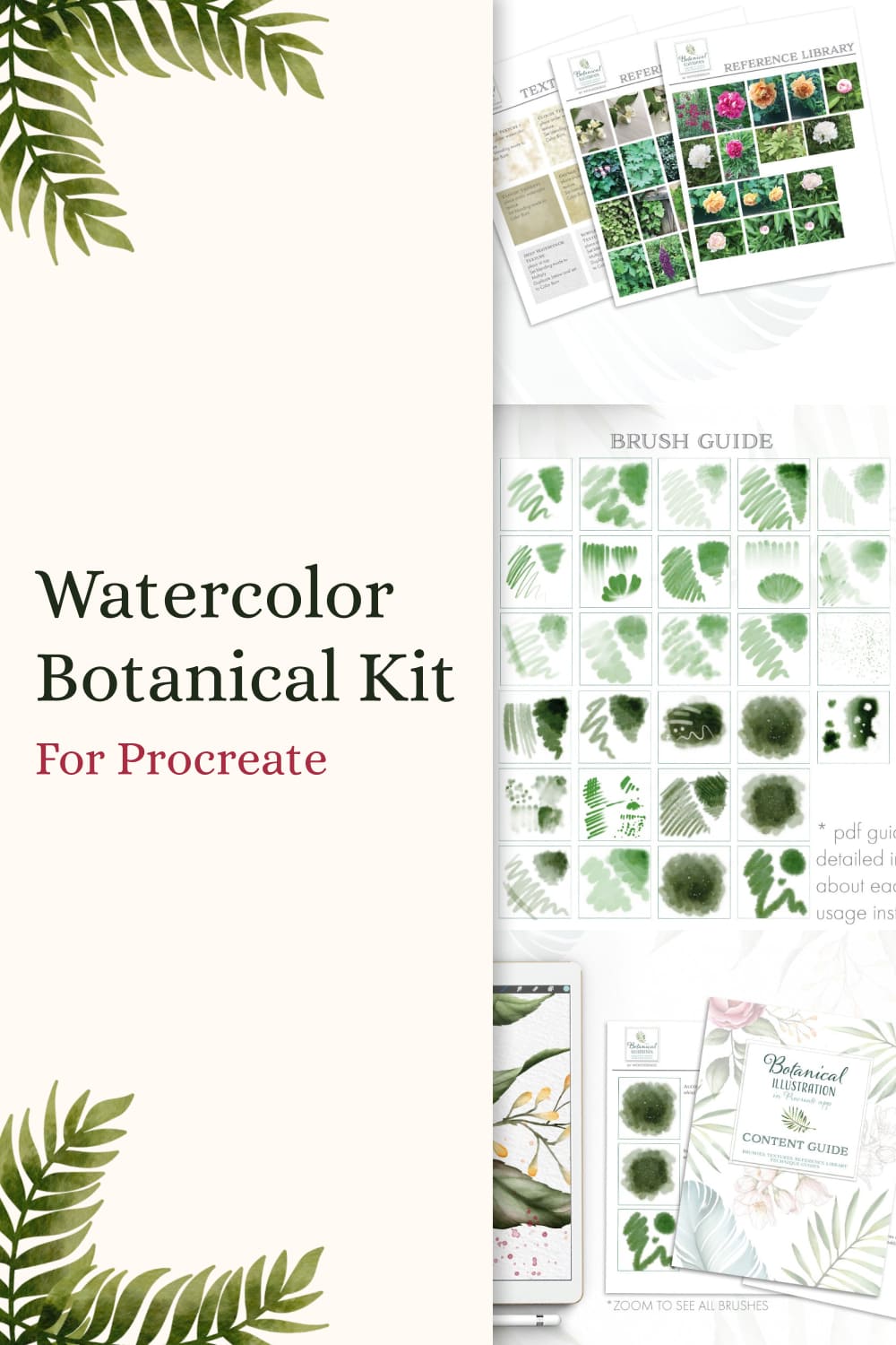 Procreate Watercolor Botanical Kit - pinterest image preview.