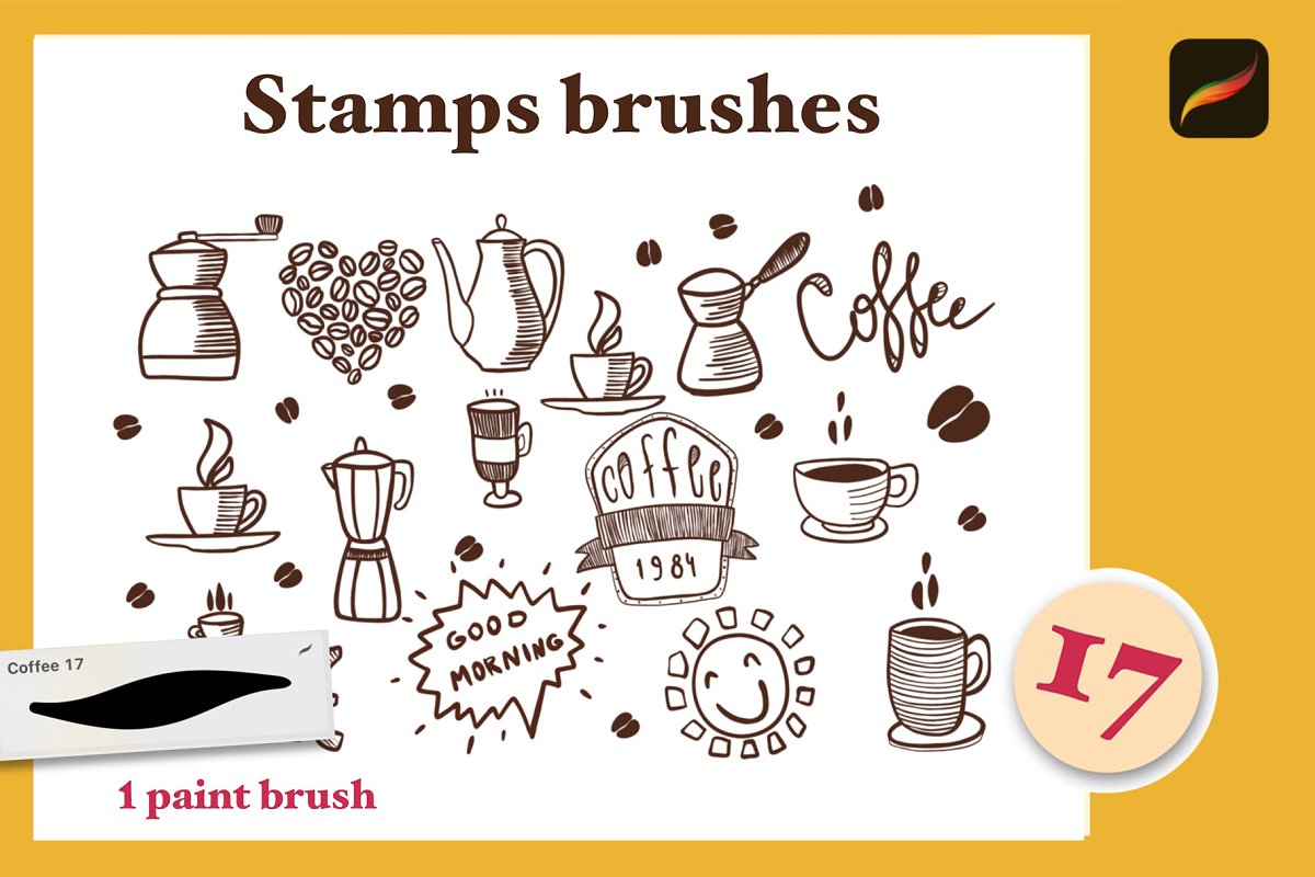 Big diversity of stamps brushes.