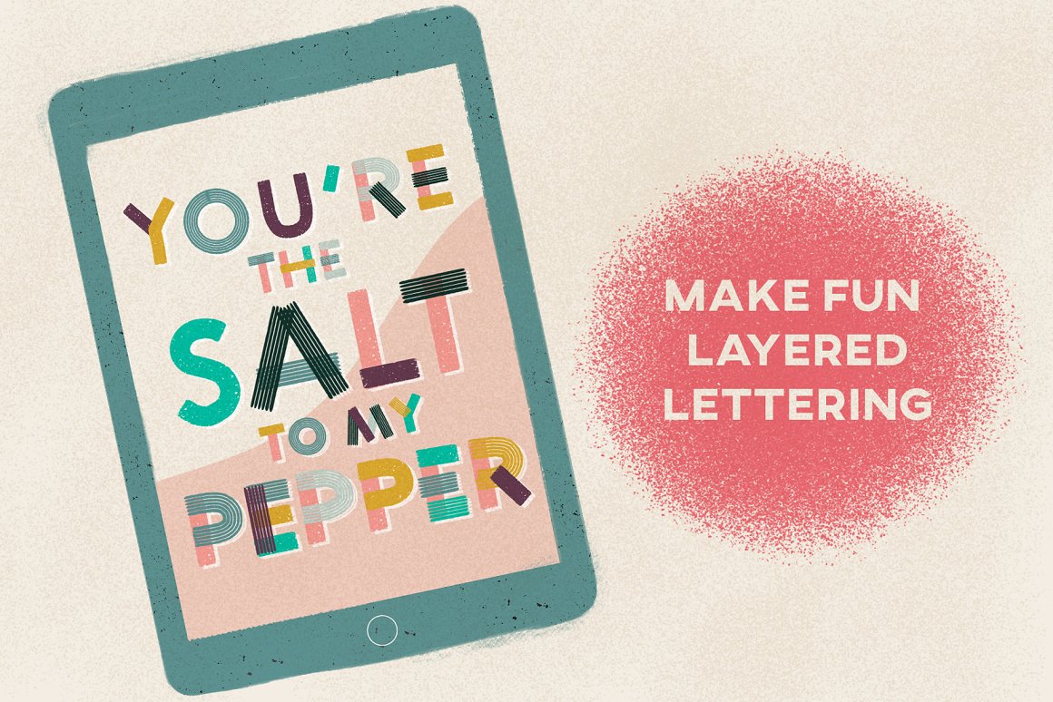Ipad mockup with colorful lettering "You're the salt to my pepper".