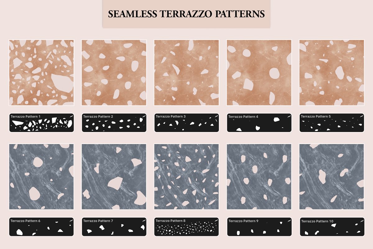 There are a lot of different seamless terrazzo patterns.
