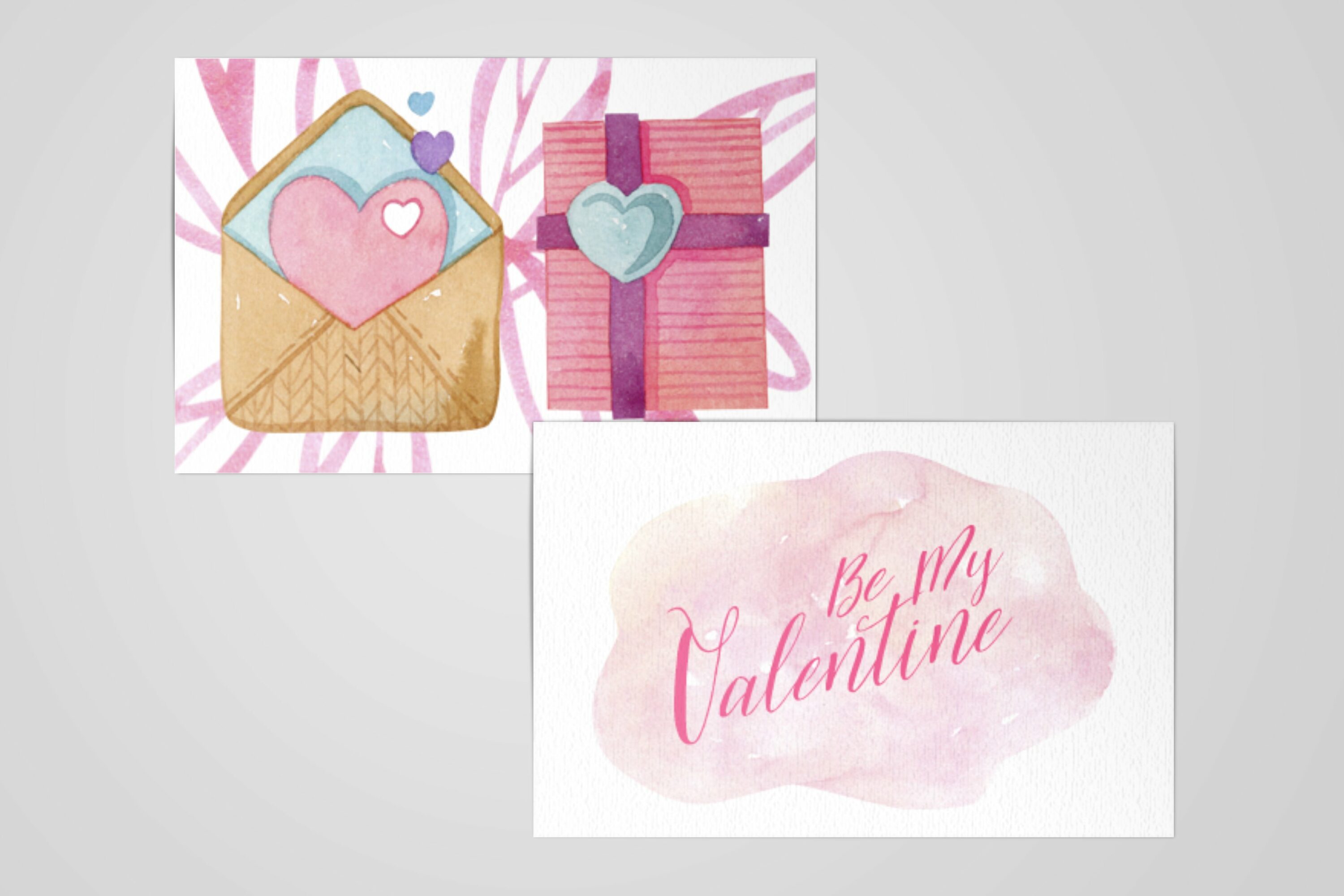 Nice watercolor illustrations for the Valentine's postcards.