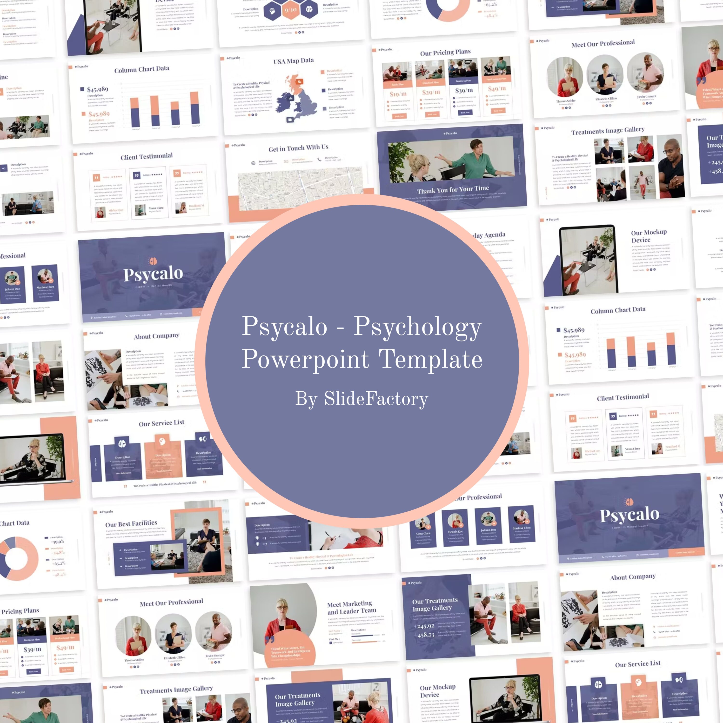 Psycalo psychology powerpoint template cover.