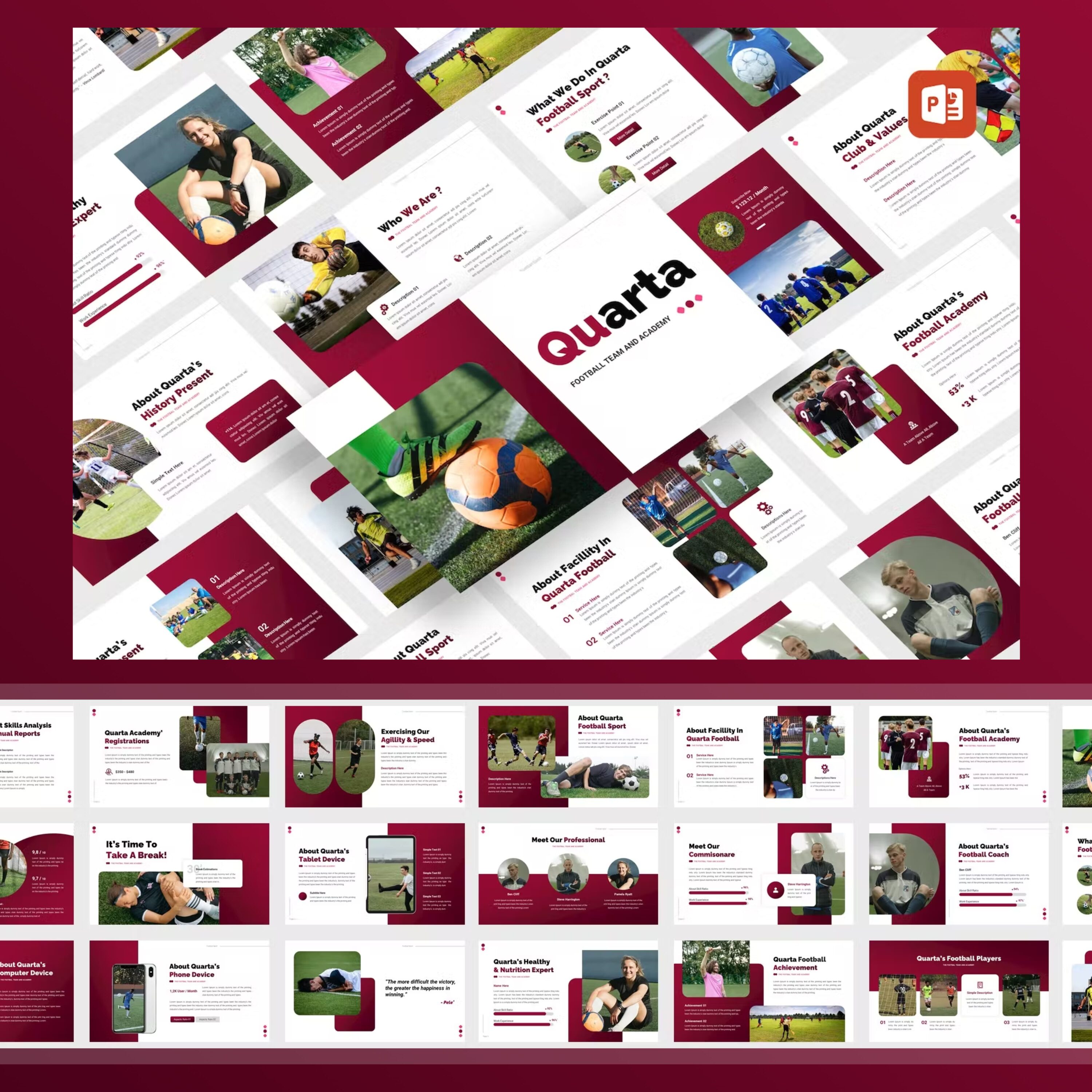 Quarta Footbal Sport PowerPoint Template from CocoTemplates.