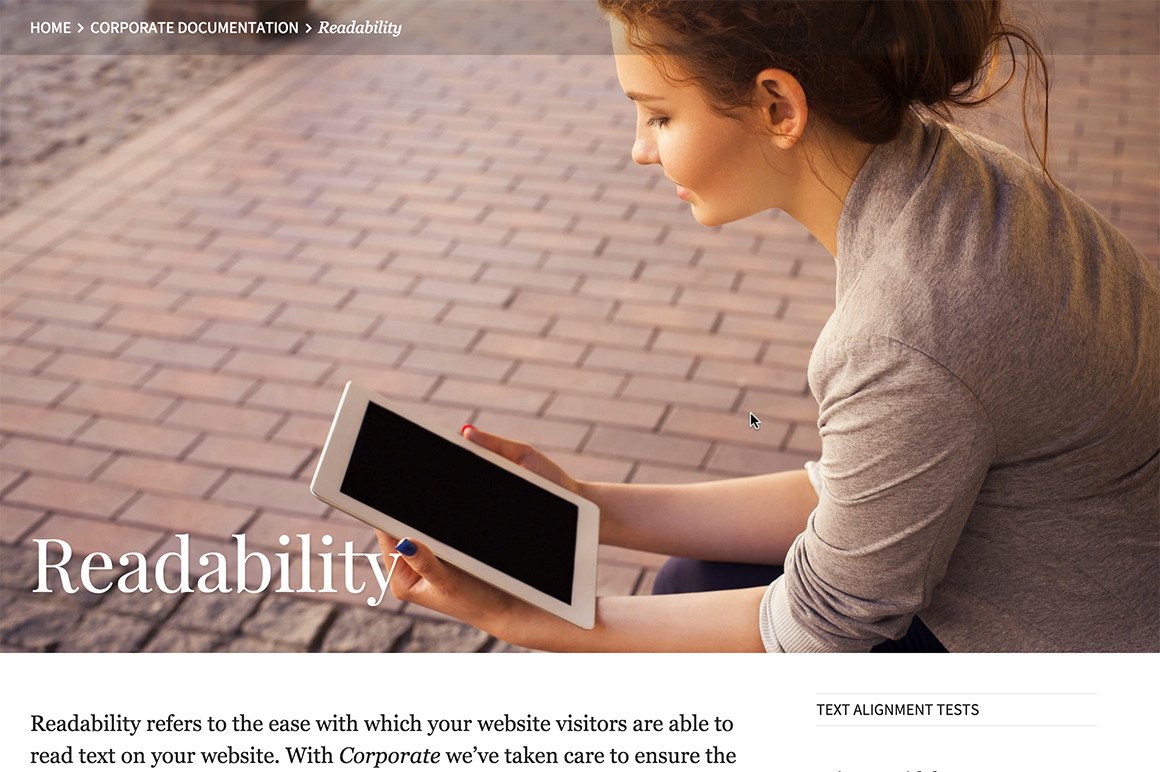 Title "Readability" and banner with photo of a girl with ipad.