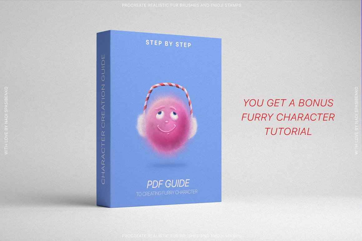 Blue book with pink fur emoji on a gray background.