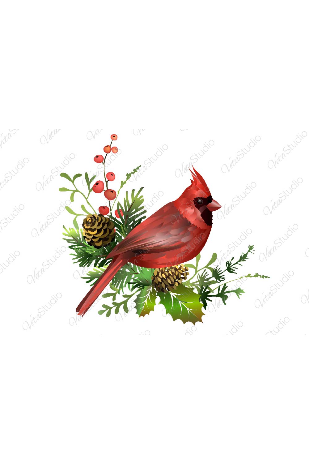 Red Cardinal Bird With Pine Branch - Pinterest image preview.