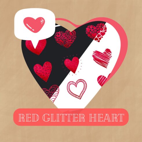 Red Glitter Heart Clip Art - main image preview.