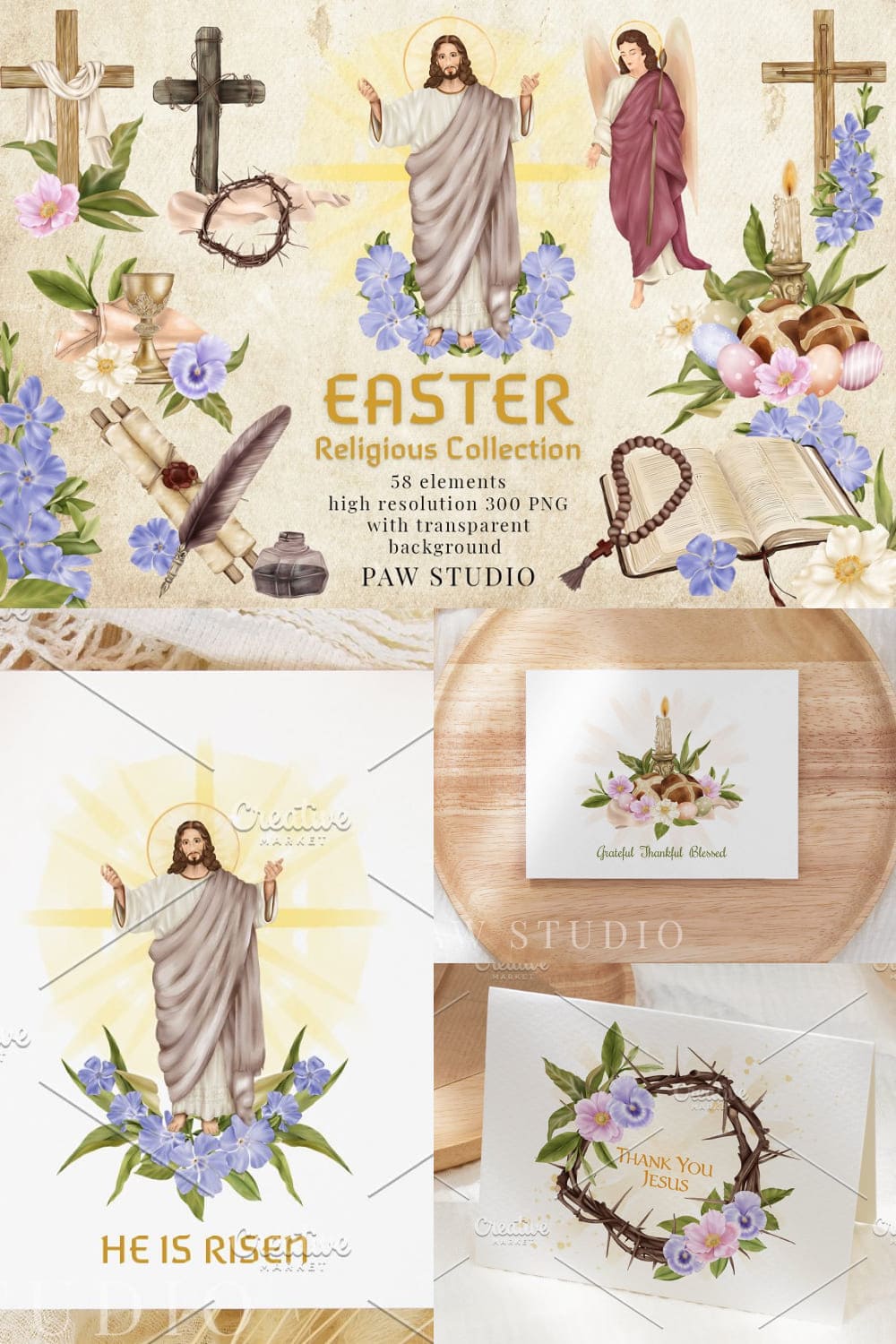 Religious Easter Clipart Jesus Risen - pinterest image preview.