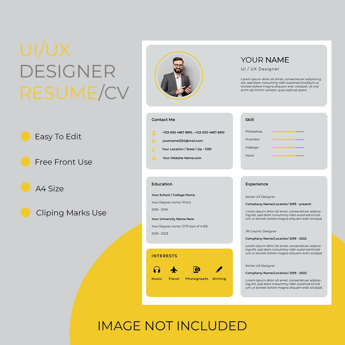 UI/UX Designer Resume - yellow mockup.