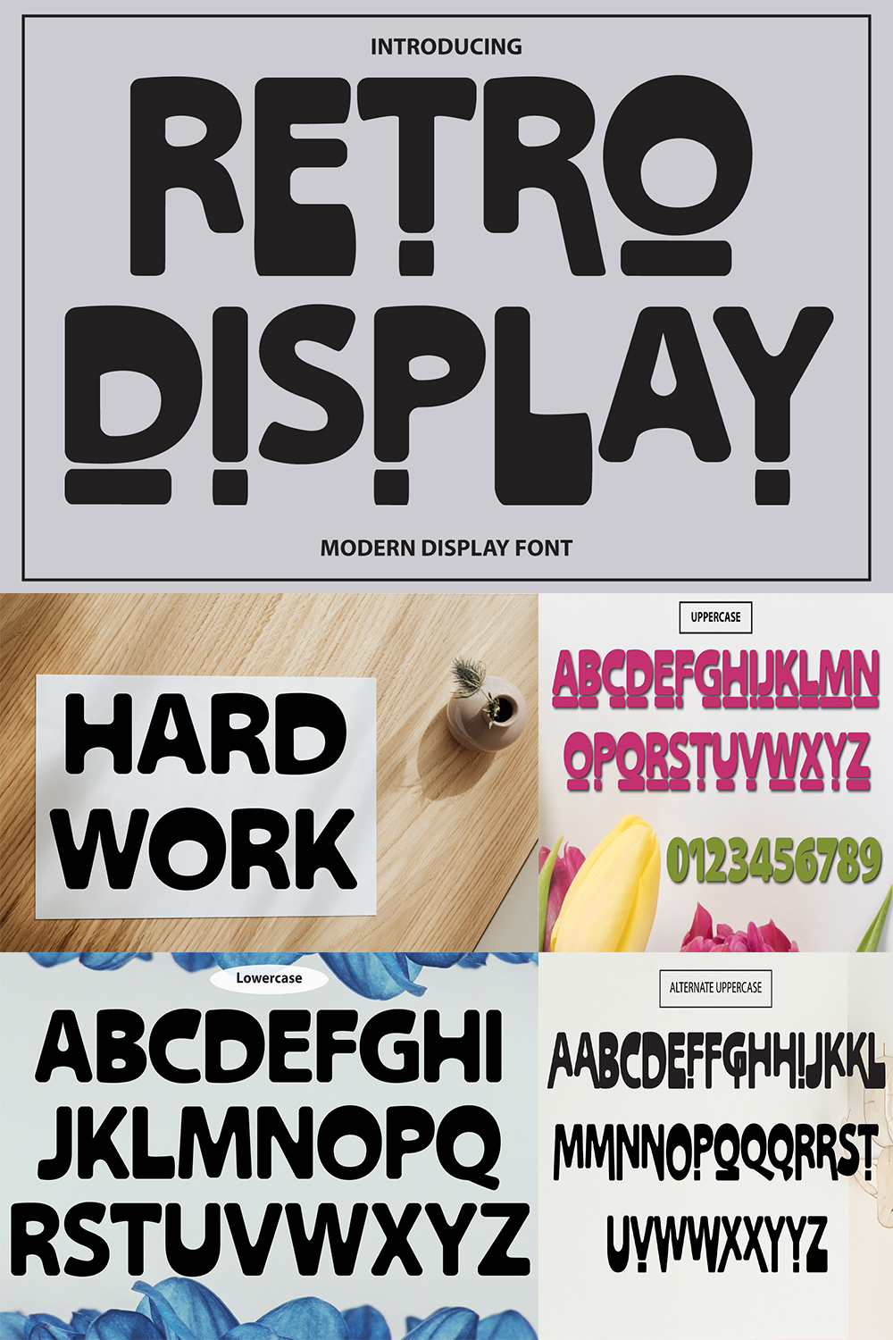 Retro Display Font Pinterest collage image.