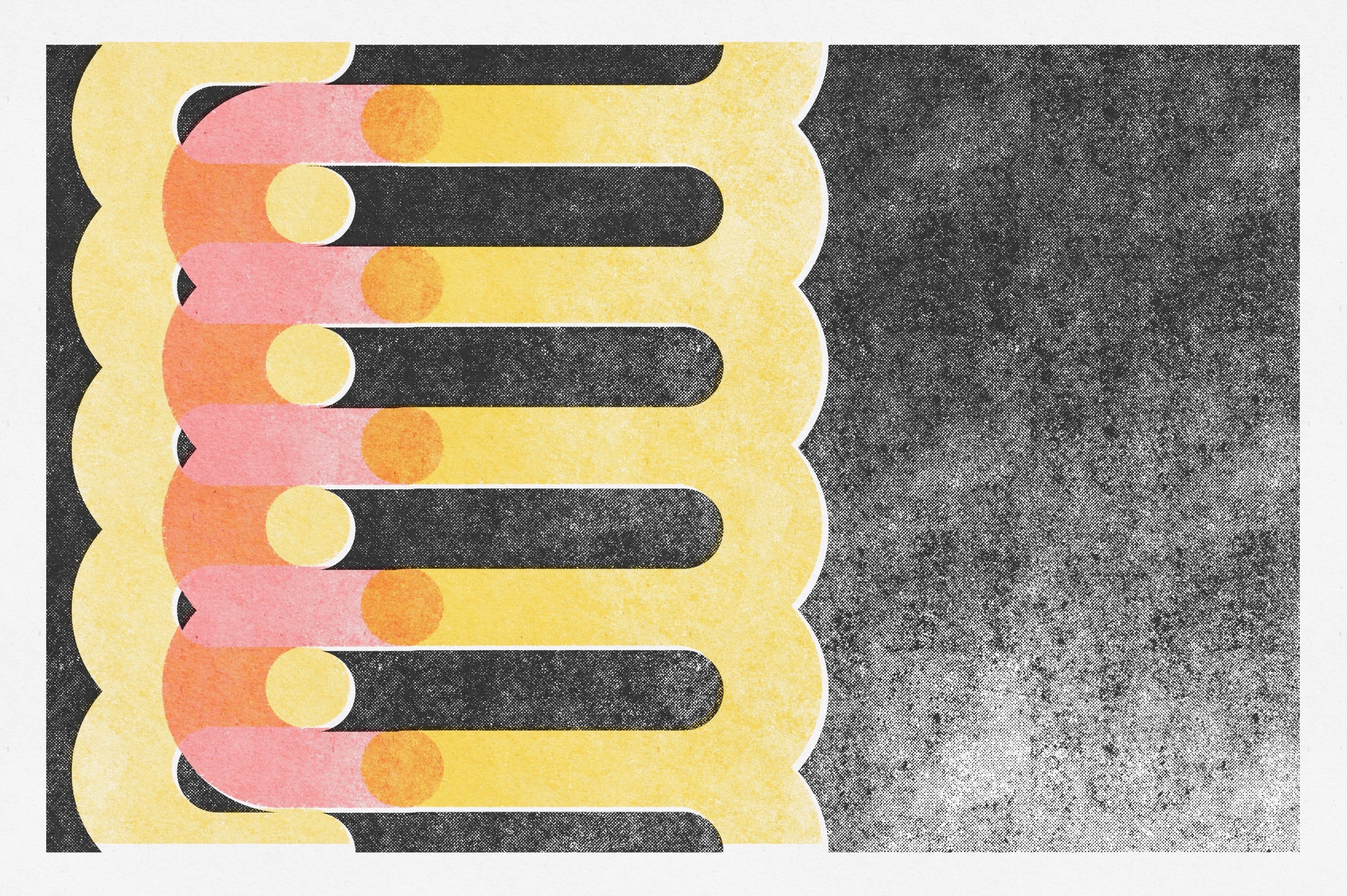 Grunge illustration with the part of yellow background and black lines.