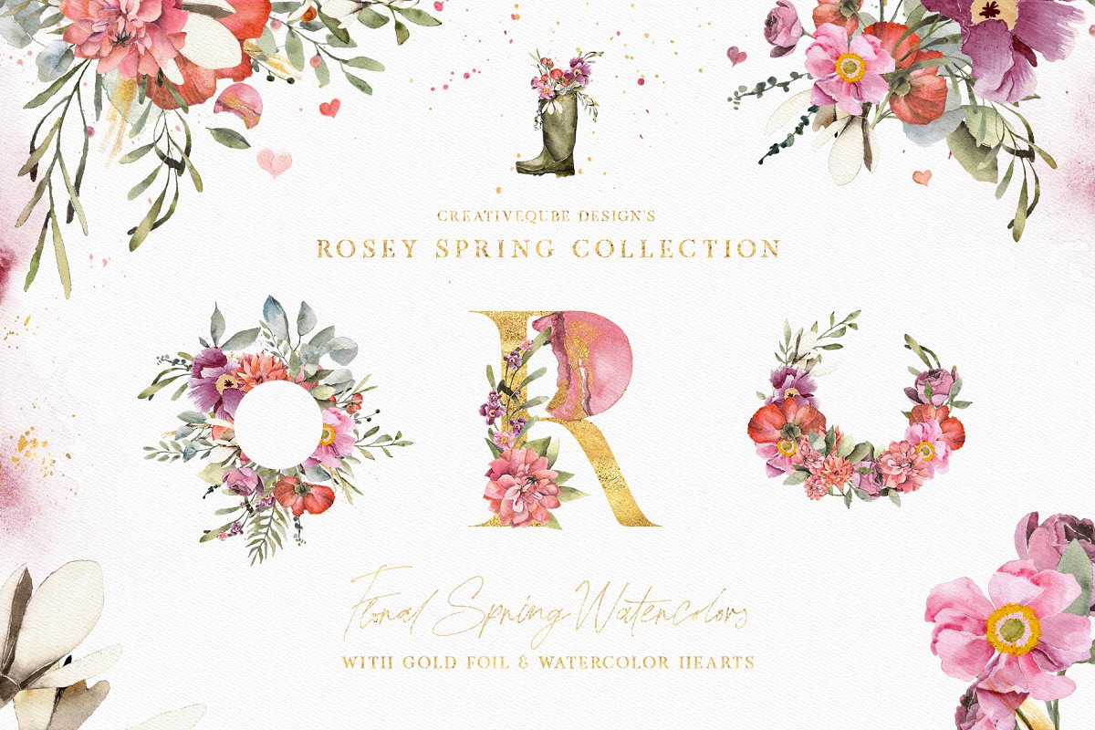 Cover image of Rosey Valentine Watercolor Set.