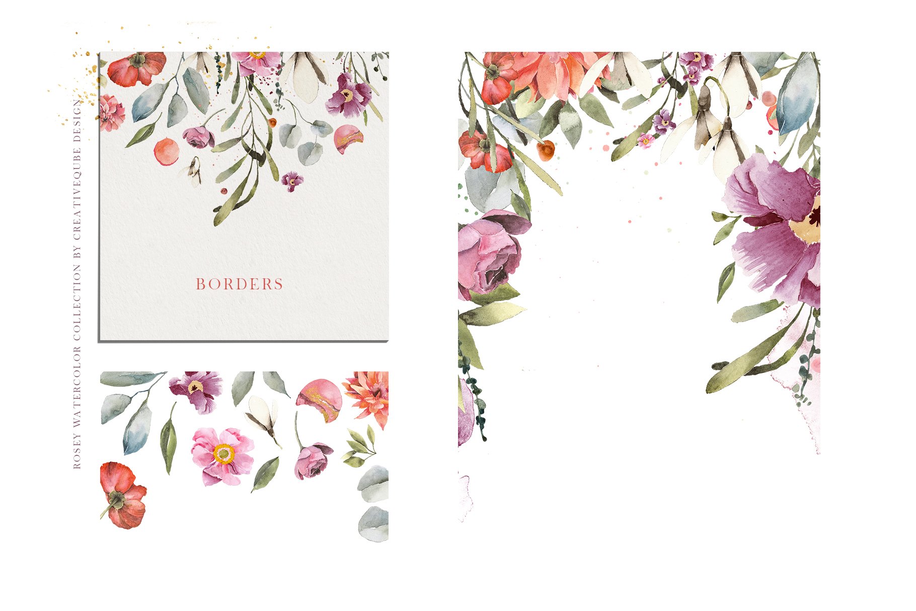 Rosey watercolor collection of floral borders.