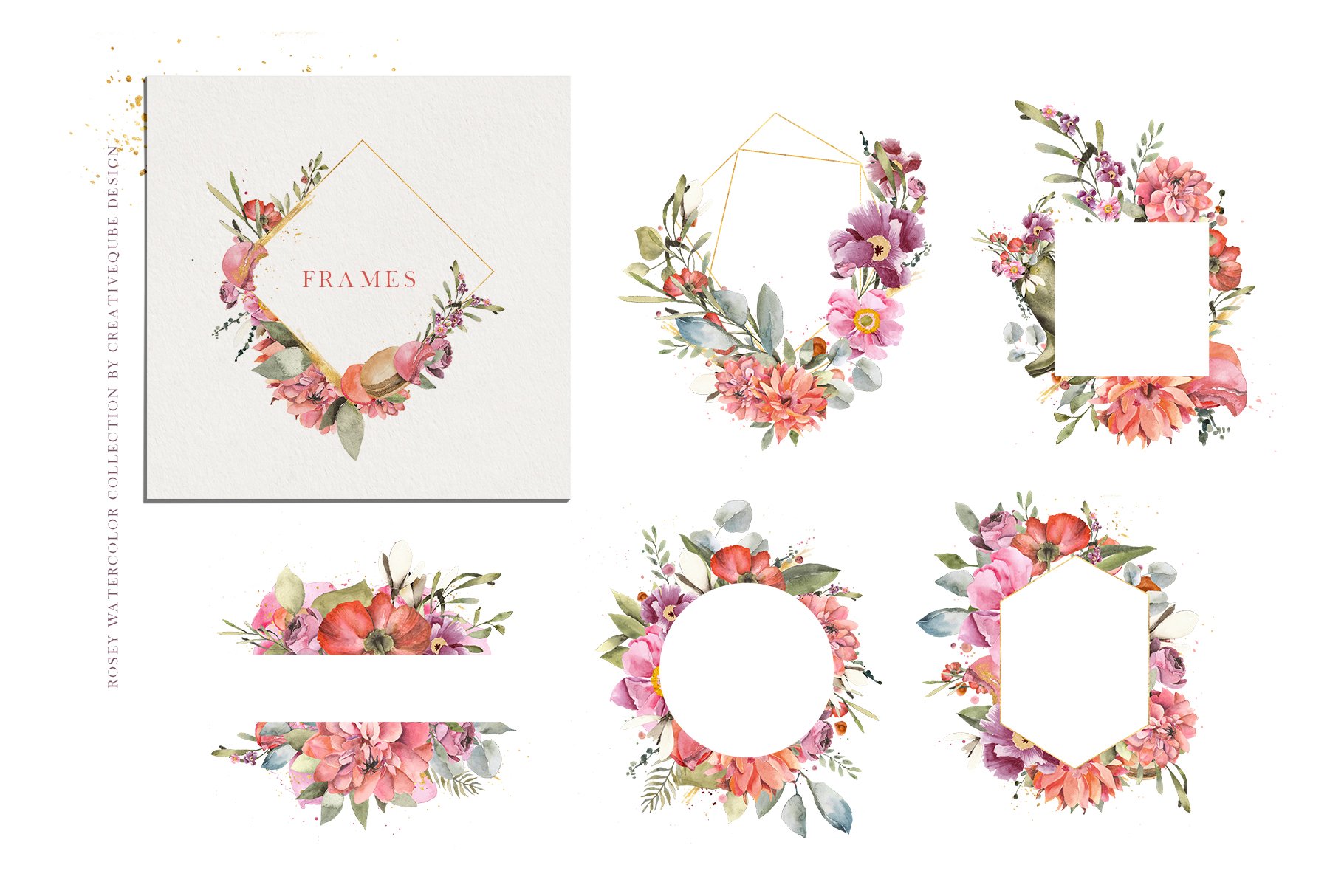 Rosey watercolor collection of floral frames.