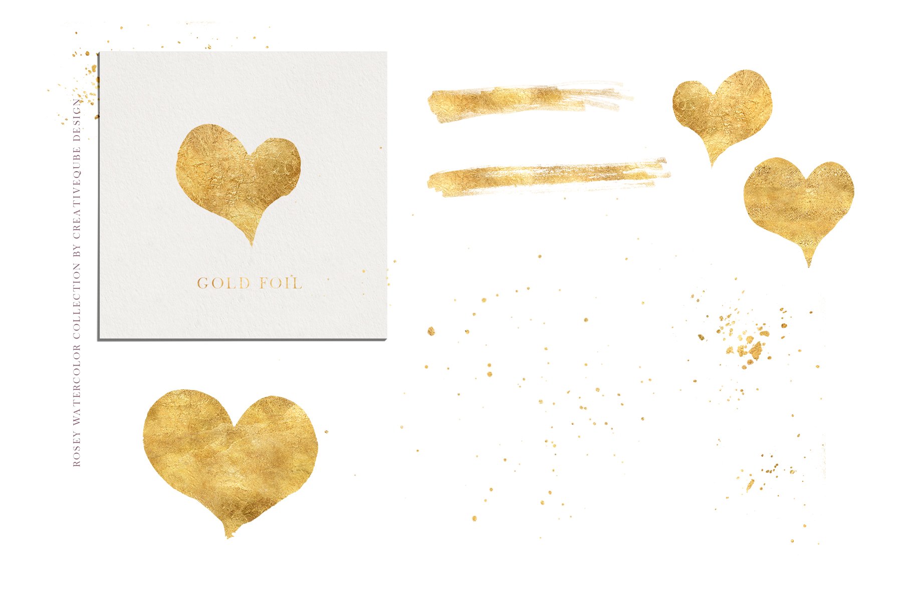 Rosey watercolor collection of gold foil.