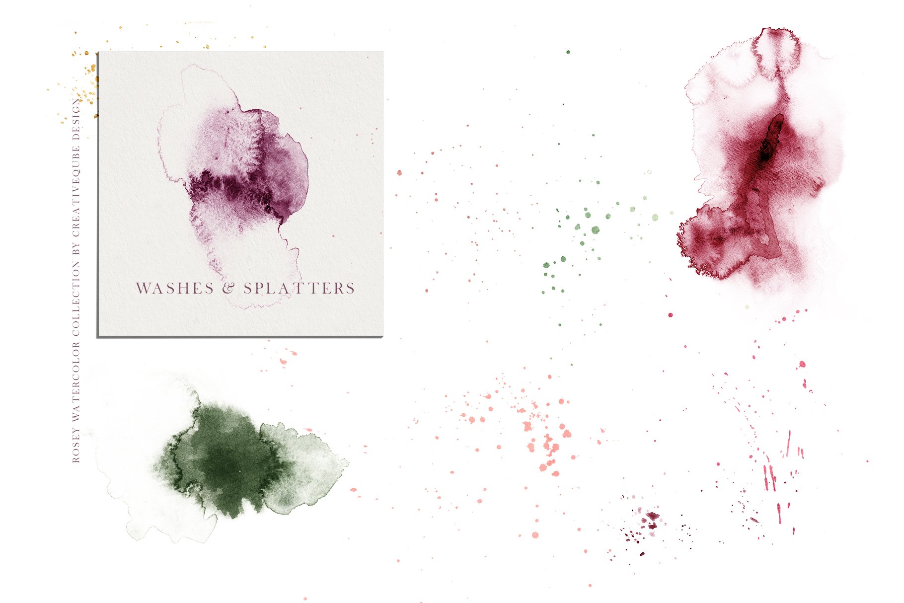 Rosey watercolor collection of washes & splatters.