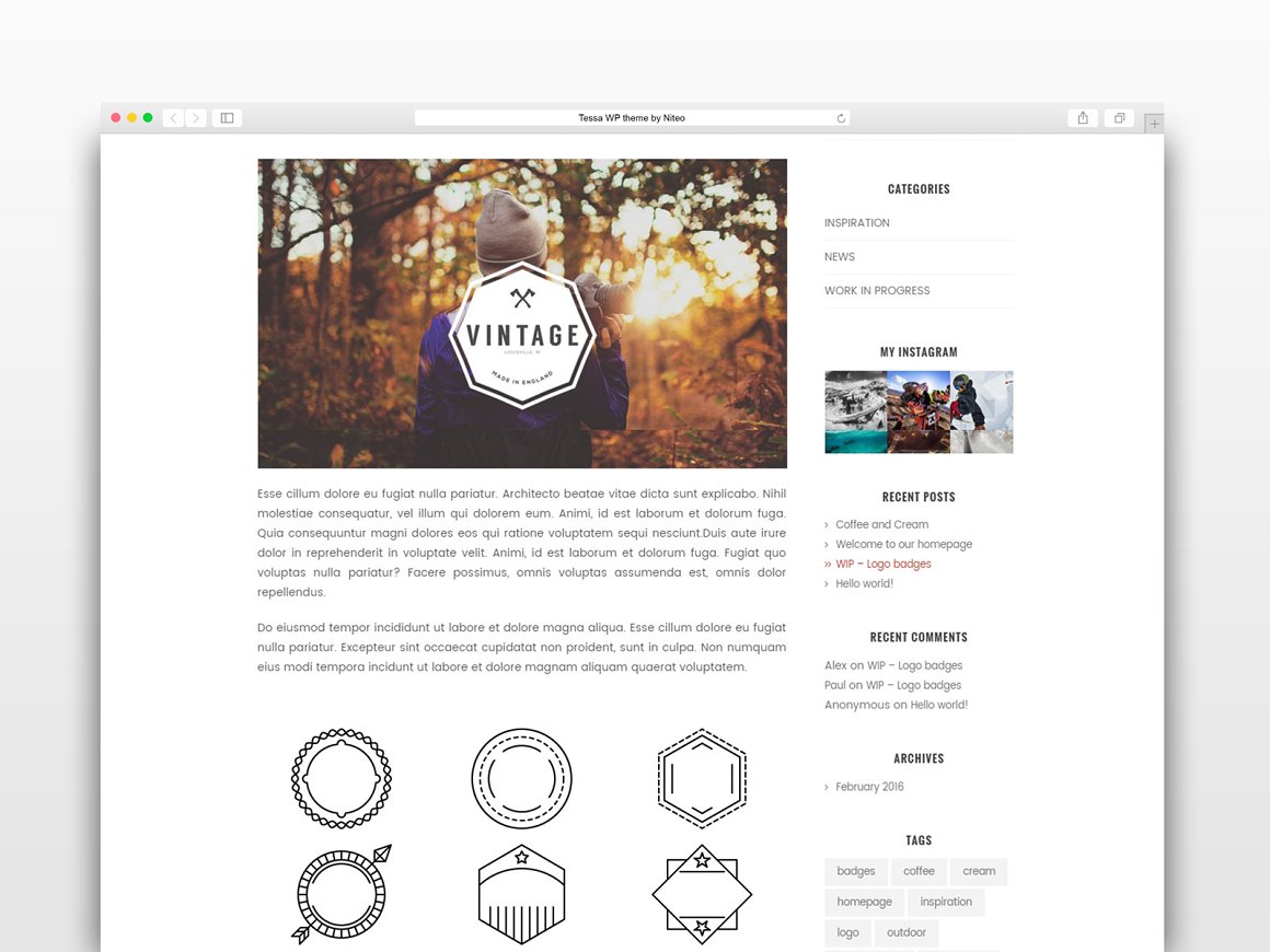 Mockup of safari with template of Tessa website on a gray background.