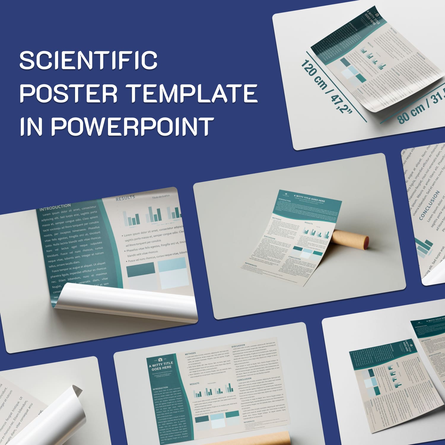Science Poster Model In Powerpoint | Warm Blue | Horizontal.