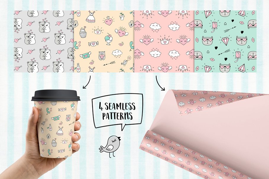 You will get 4 seamless patterns.