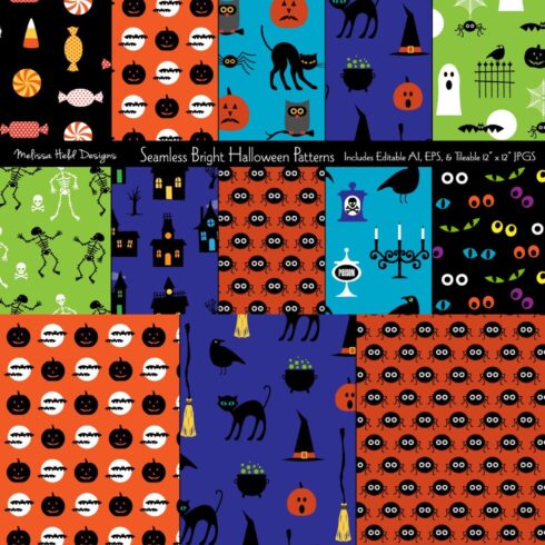 Seamless Bright Halloween Patterns - main image preview.