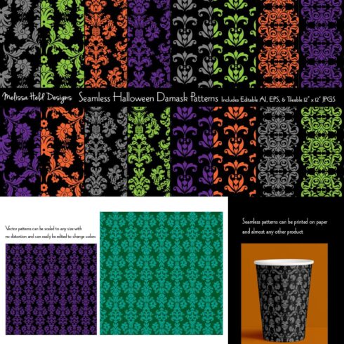 Seamless Halloween Damask Patterns - main image preview.