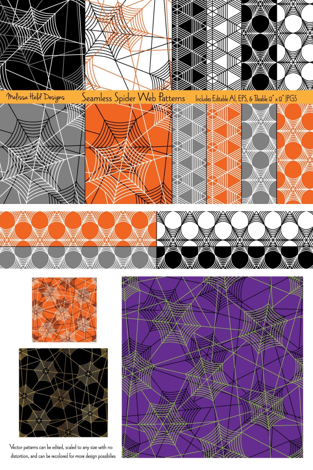 Seamless Halloween Spider Web Patterns - pinterest image preview.