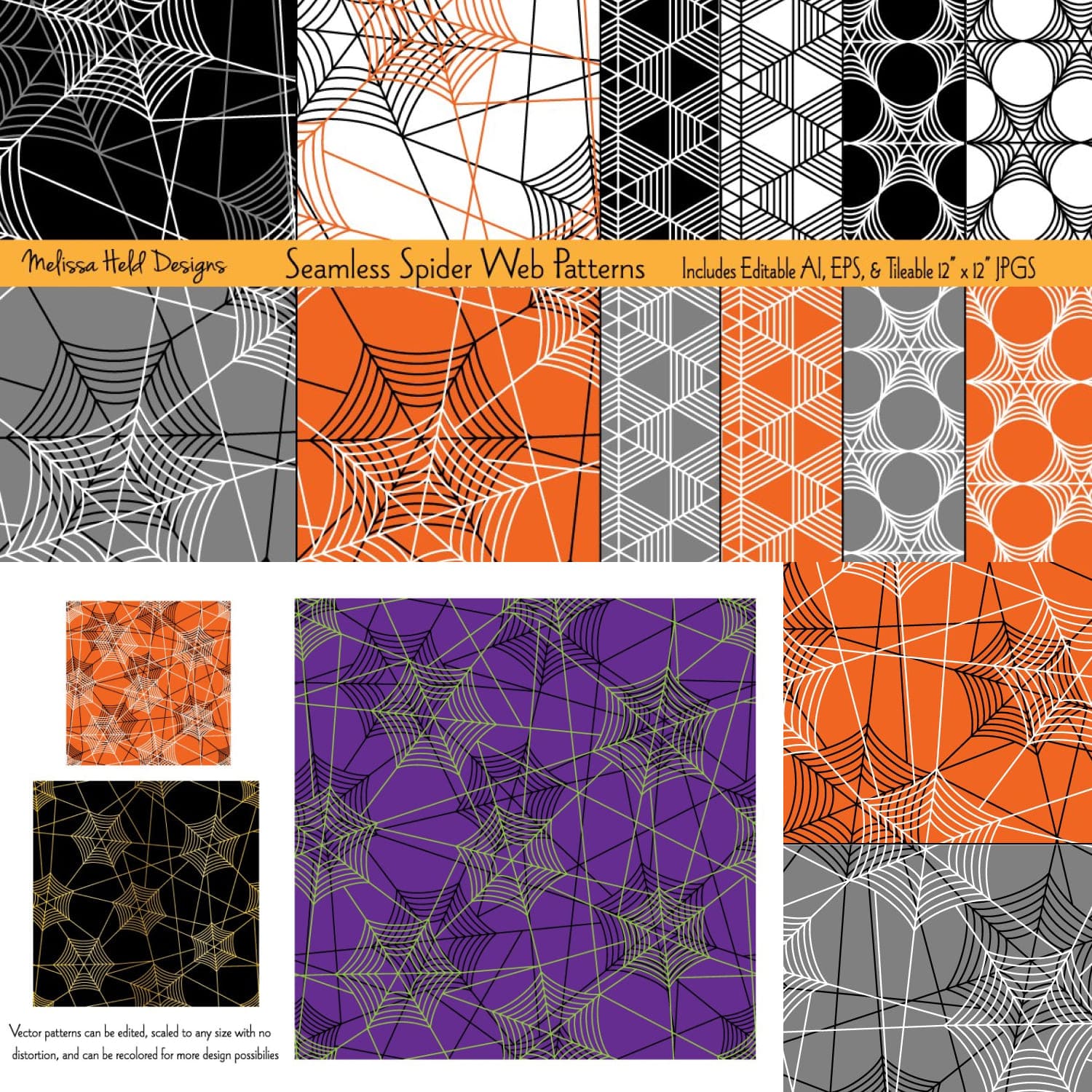 Seamless Halloween Spider Web Patterns - main image preview.