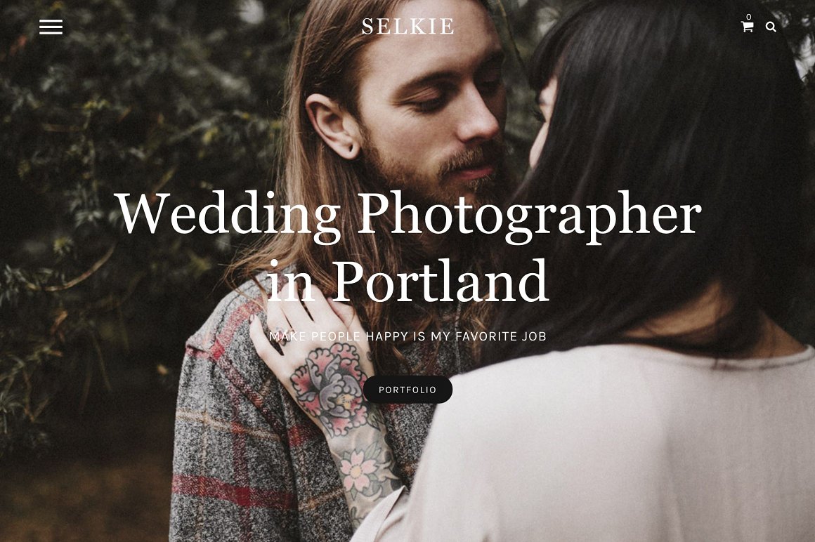 Cover with white lettering "Wedding Photographer in Portland" on the beautiful photo.