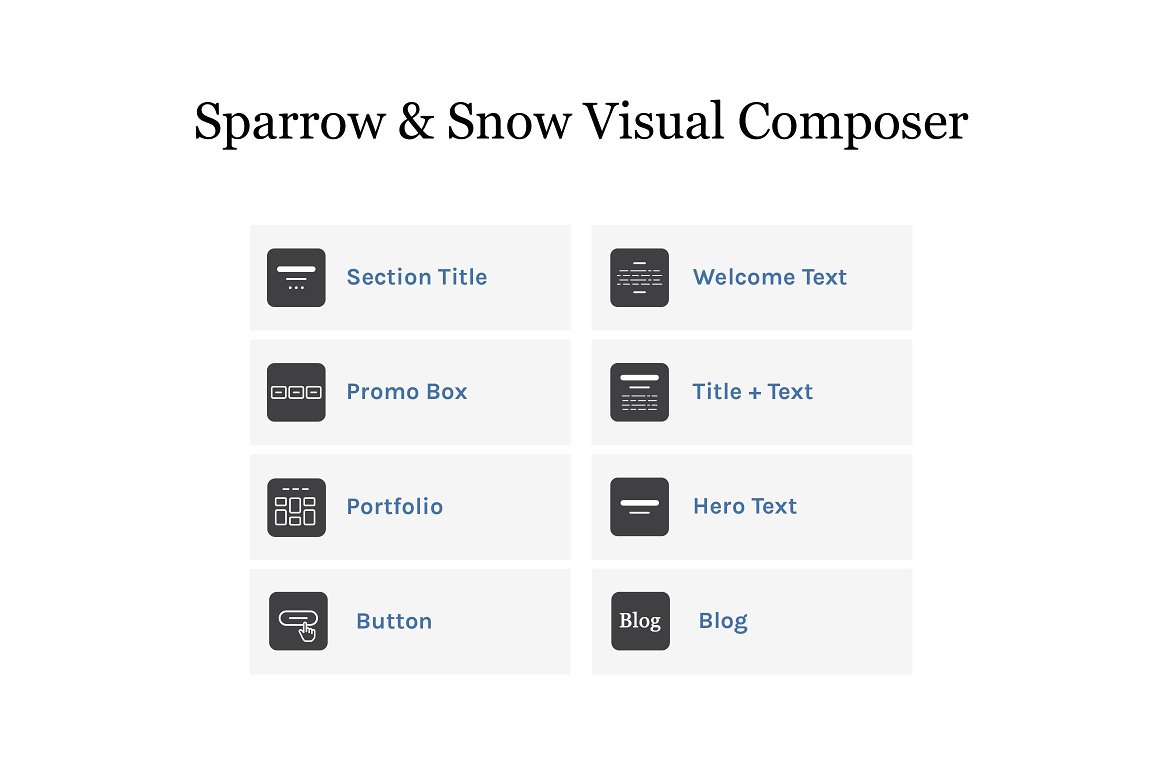 Sparrow & snow visual composer on a white background.