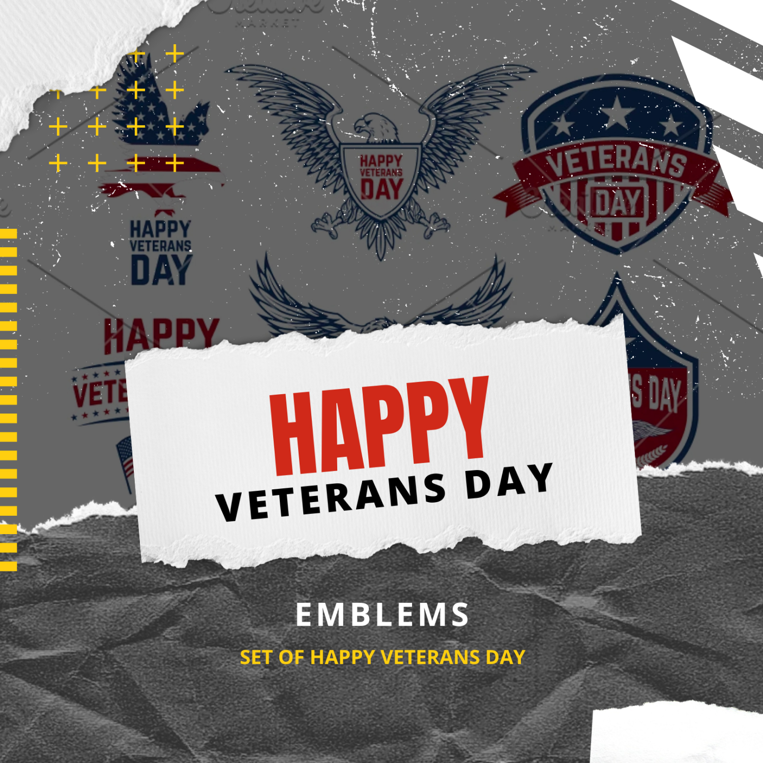 Set of Happy Veterans Day emblems.