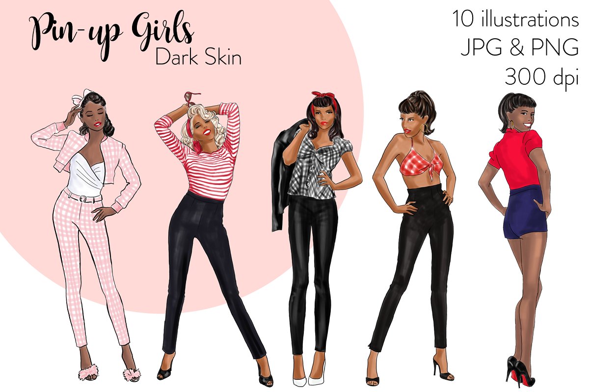 Cover image of Pin Up Girls Dark Skin Clipart.