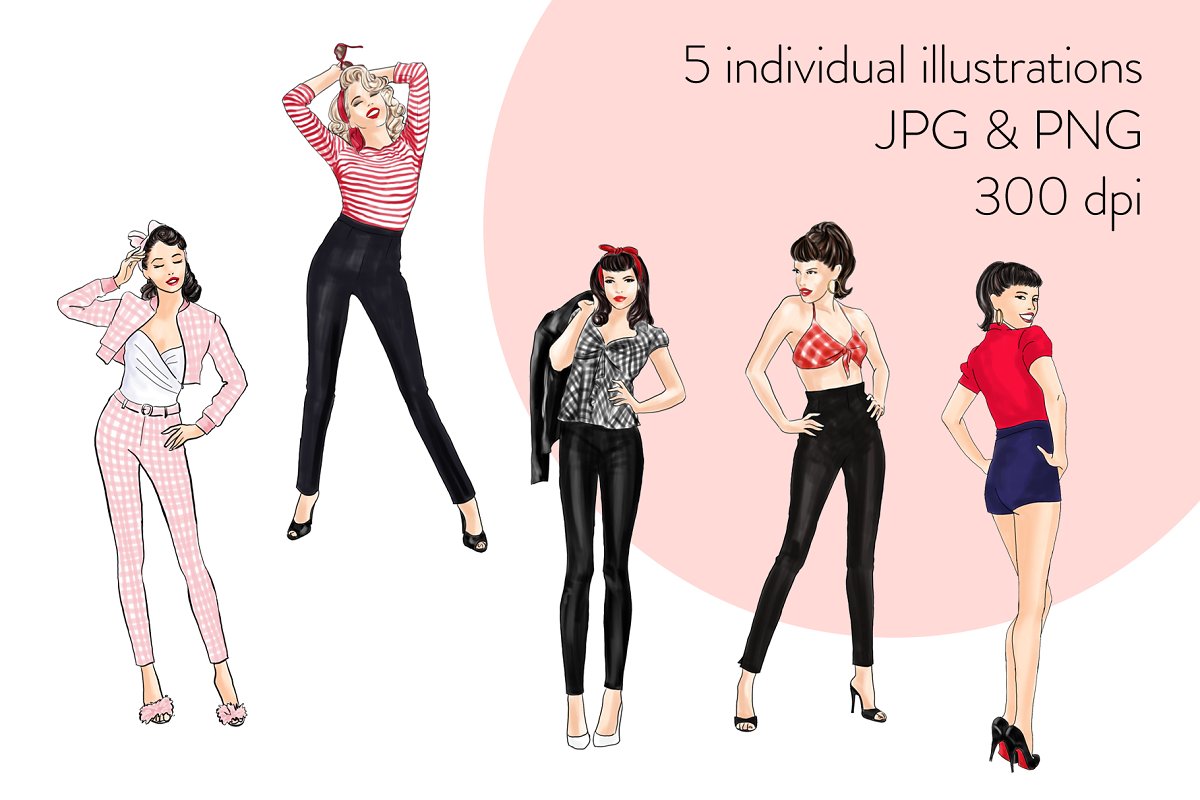 Fashion Illustration Clipart set of hand drawn illustrations.