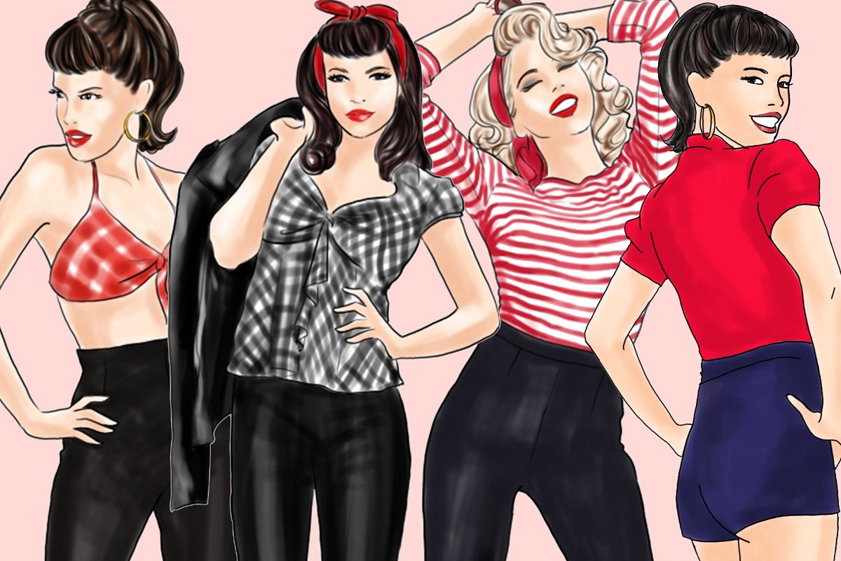 Gorgeous pinup women illustrations.