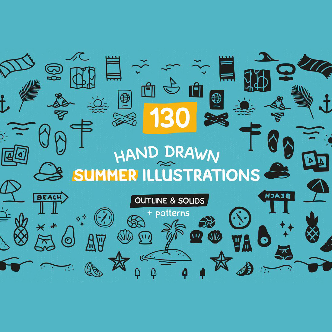 130 Summer illustrations + Patterns - main image preview.