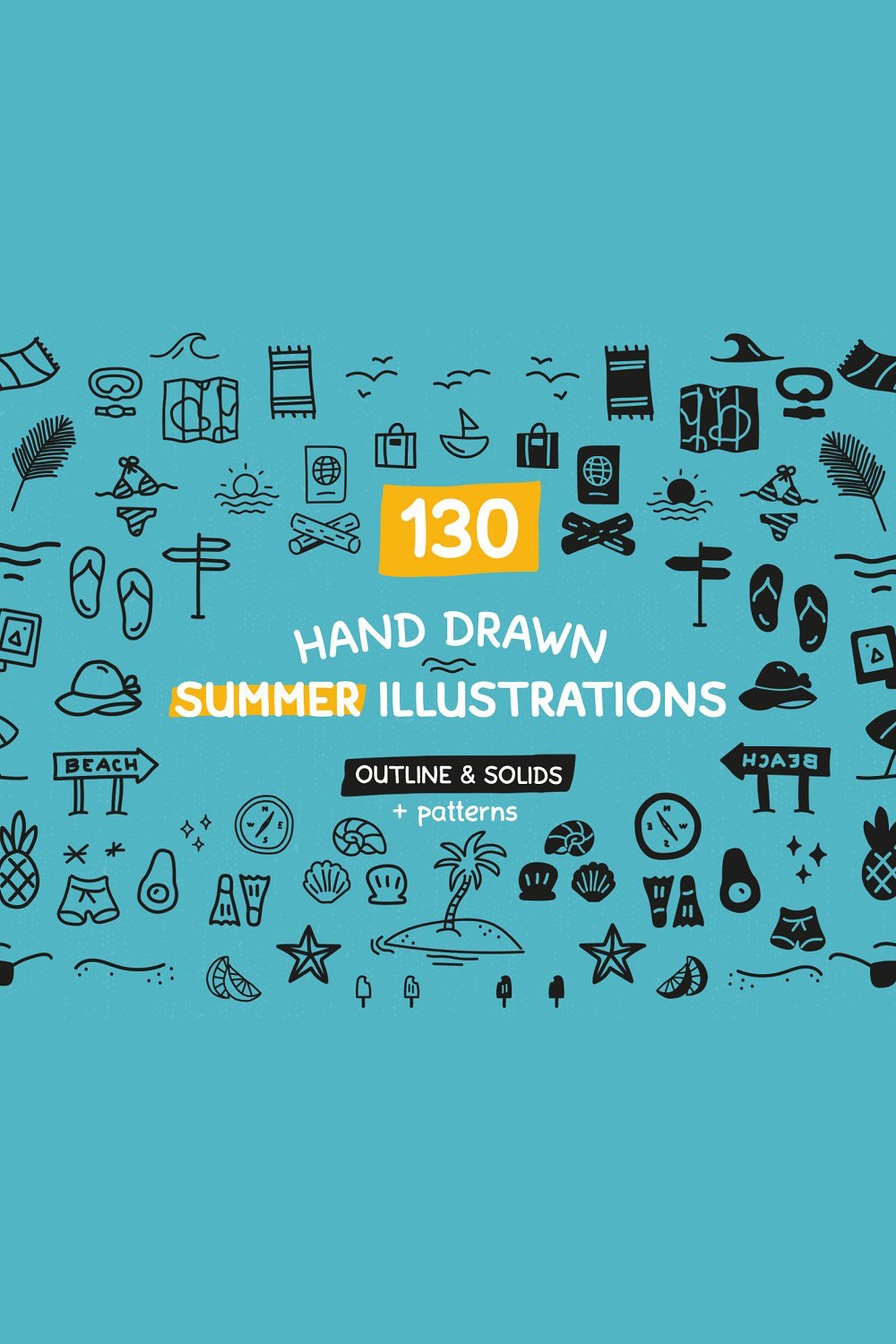 130 Summer illustrations + Patterns - pinterest image preview.