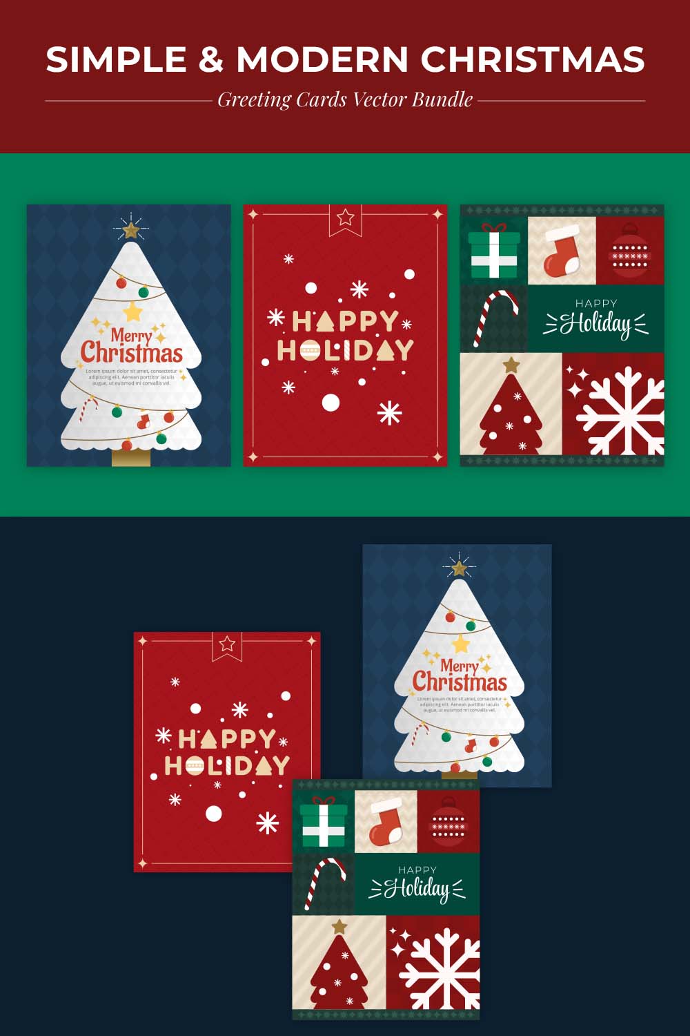 Simple Modern Christmas Greeting Cards Vector Design pinterest image.