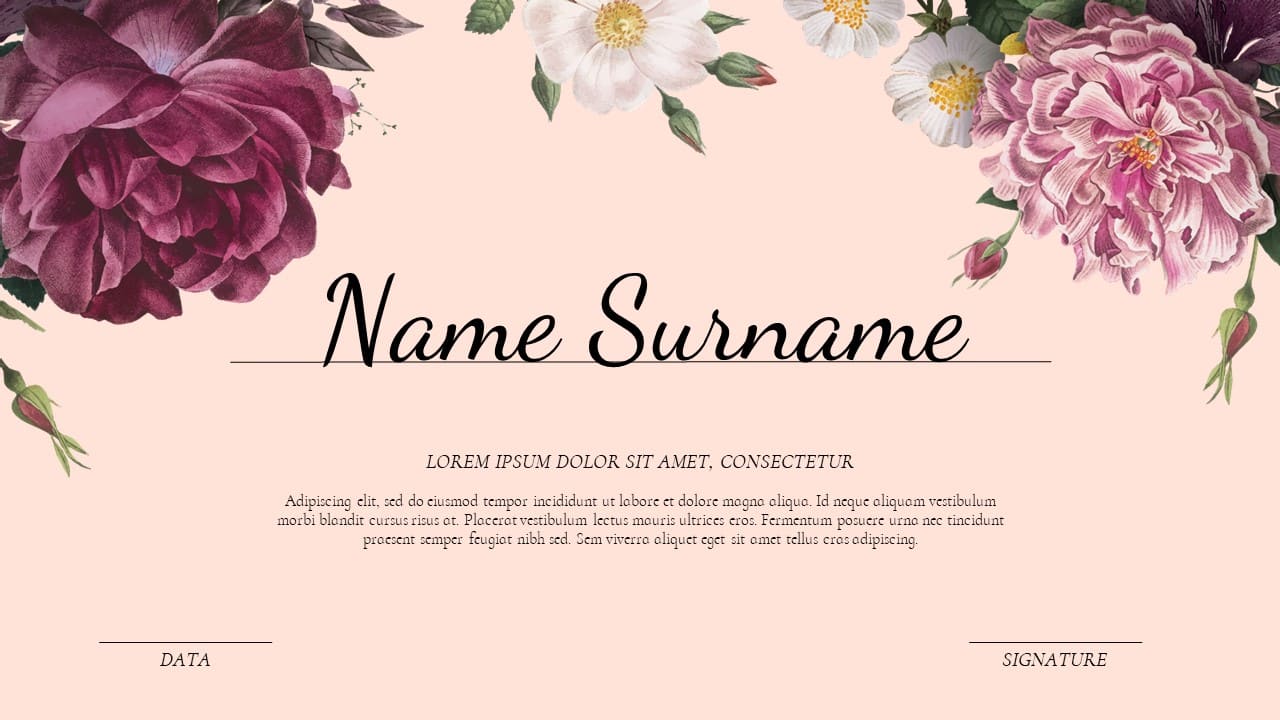 Text block for Name Surname on a pink background.