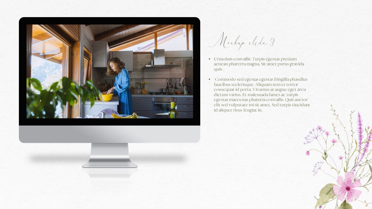 Mockup of imac with photo of girl on the kitchen.