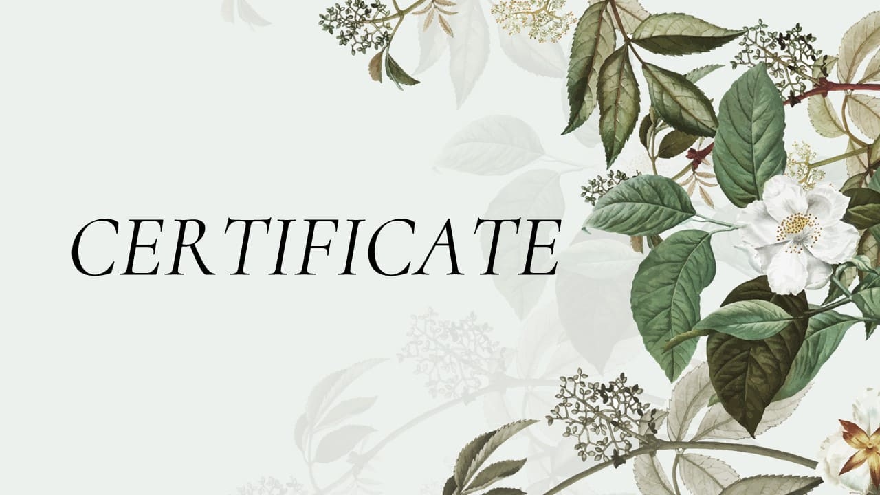 An example of Certificate on a gray background with flower composition.