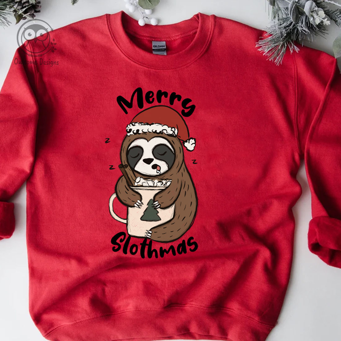 Christmas Sloth Sublimation Design preview image.