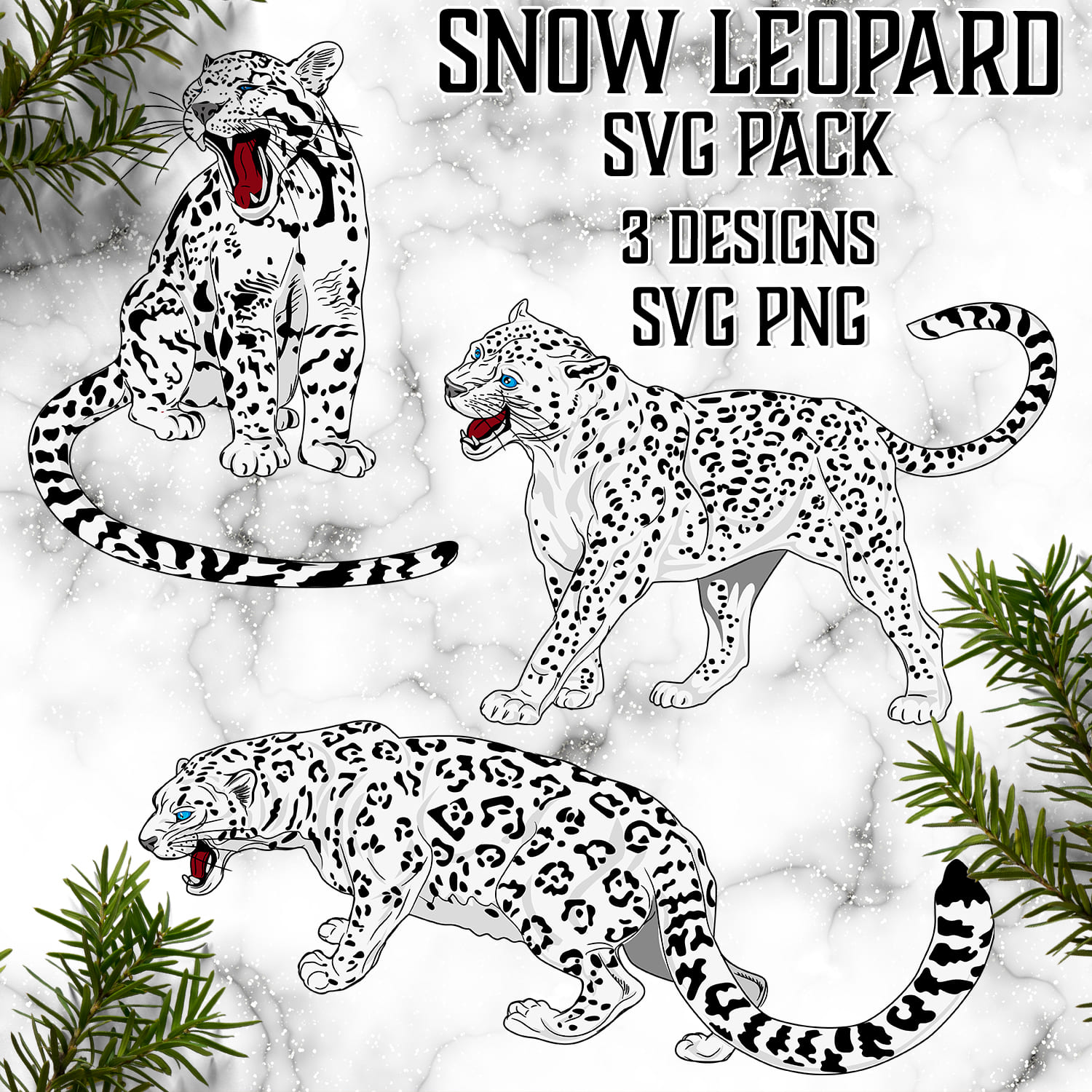 Snow leopard svg pack 3 designs svg png.