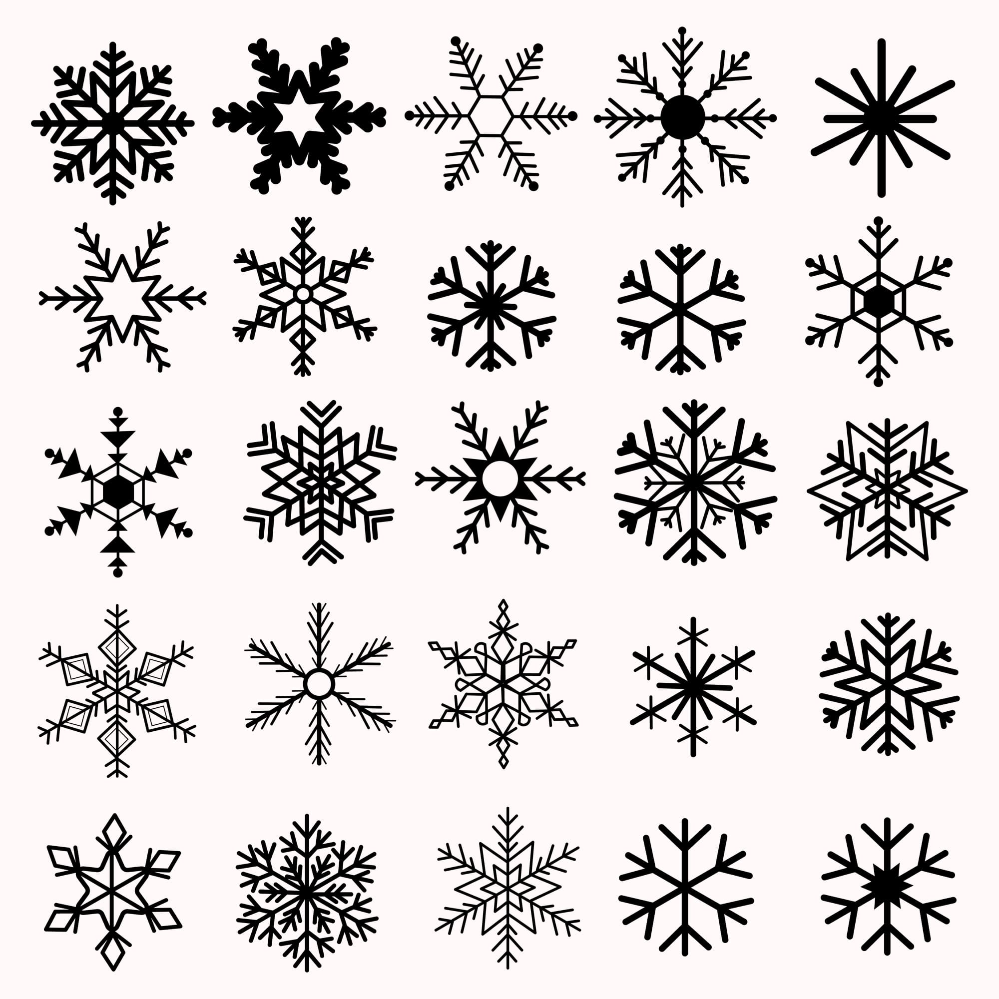 Snowflake svg elements in outlined style.